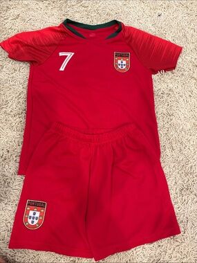 Portugal Kids' Red Soccer Jersey & Shorts Set - Number 7